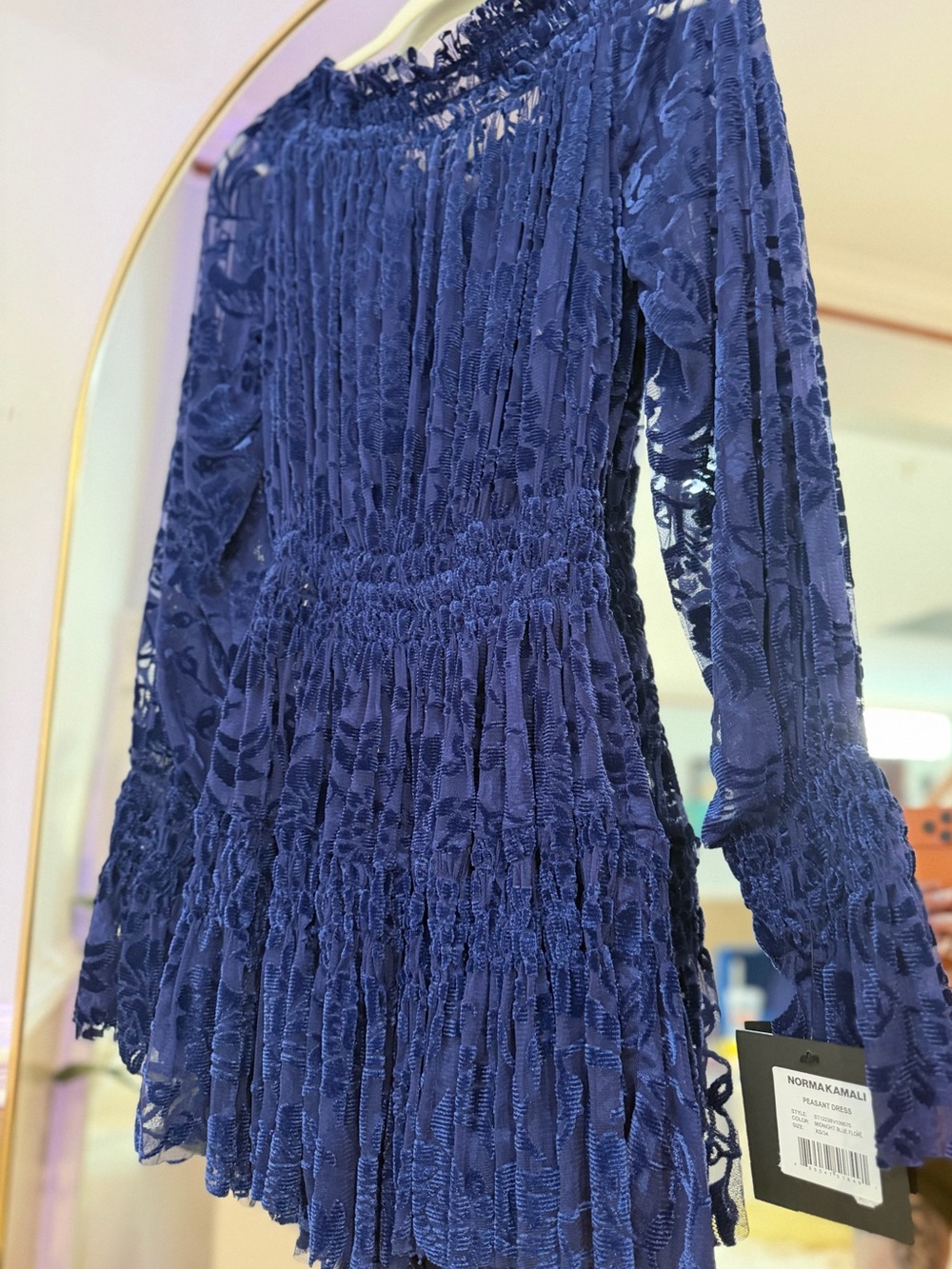NWT Norma Kamali Long Sleeve Peasant Mini Dress in Midnight Blue ~ Size XXS & XS